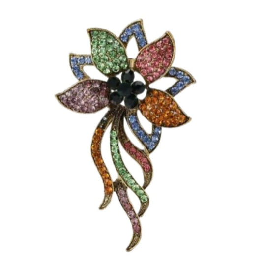 Multi Coloured Flower Crystal Ladies Brooch