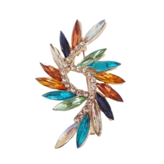 Multi Coloured Leaf Brooch With Crystal