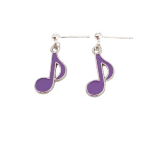 Music Note Dangly Sterling Silver Earrings