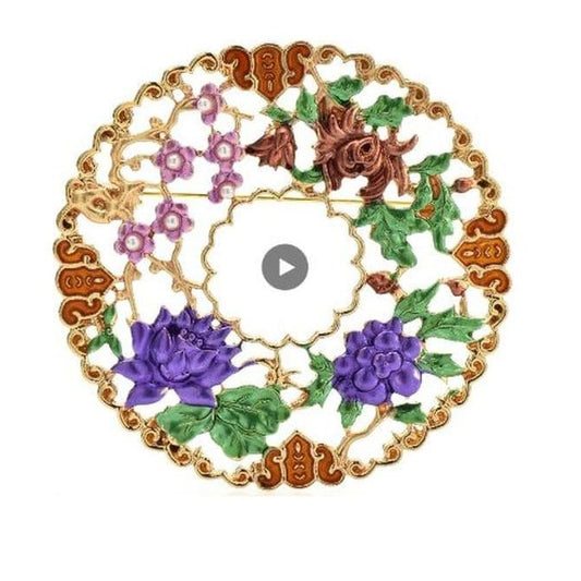 Mutli Coloured Flowers Large Brooch