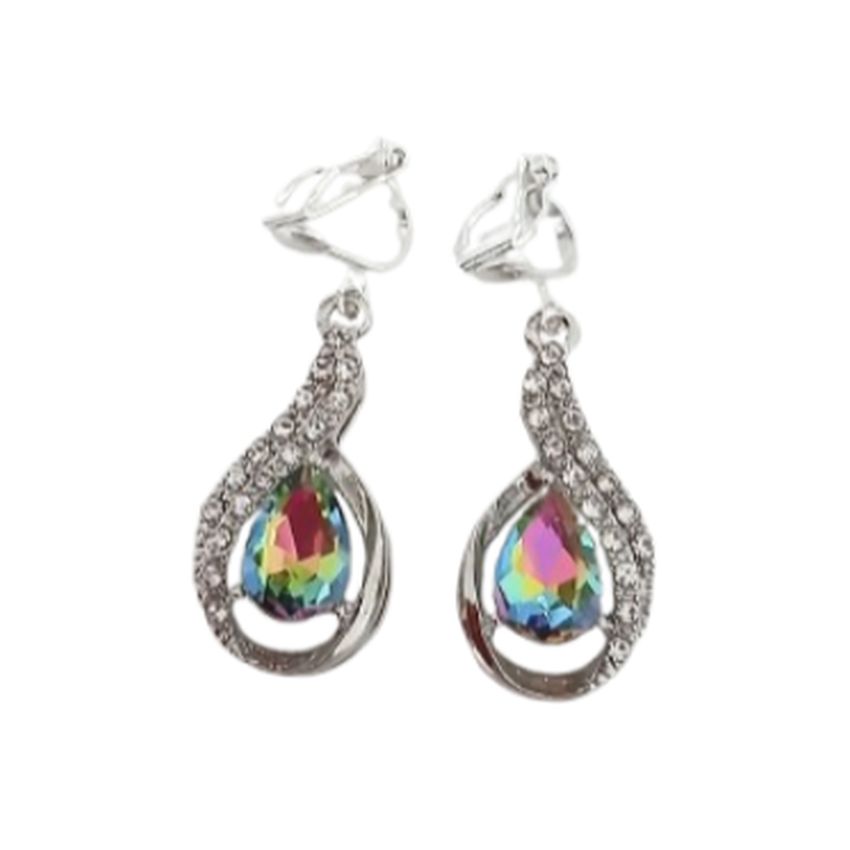 Mystic Topaz Diamante Drop Clip On Earrings