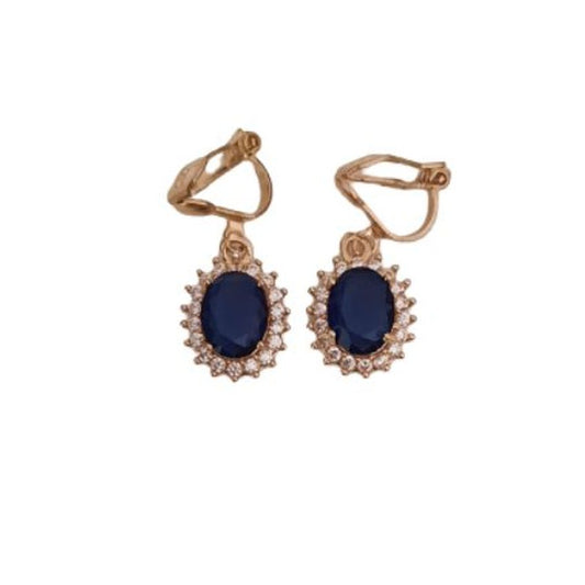 Navy Blue Diamante Clip On Earrings