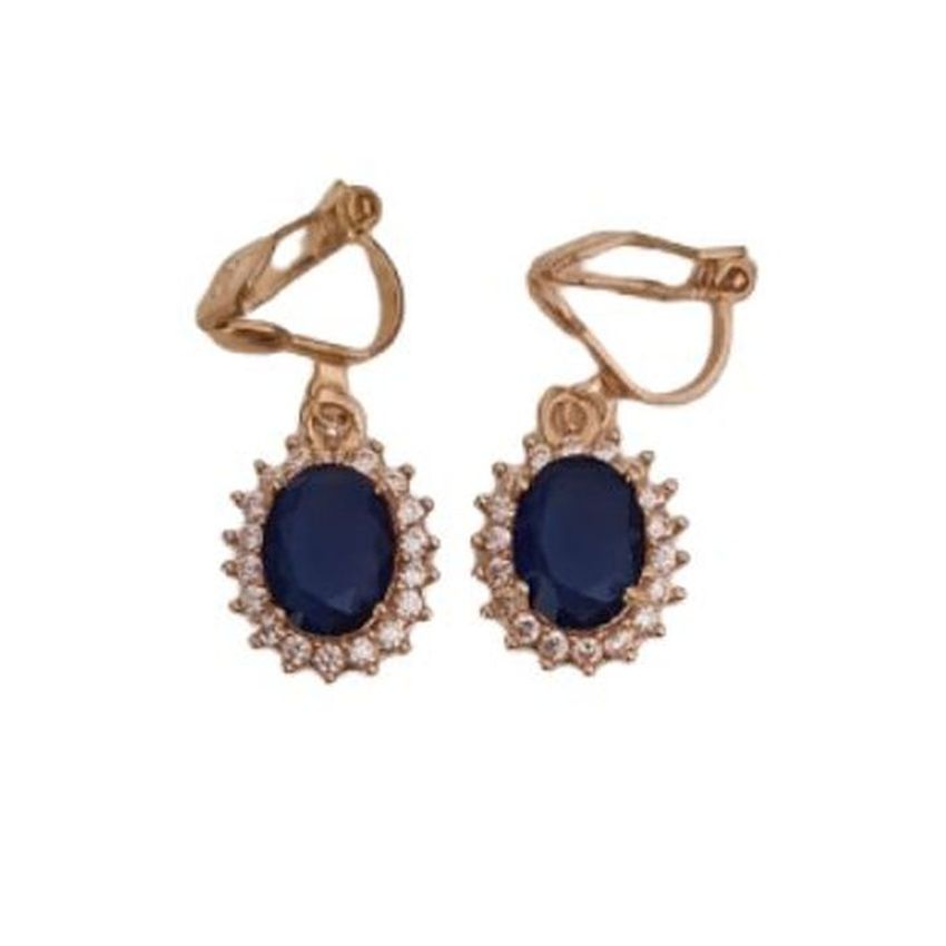 Navy Blue Diamante Clip On Earrings