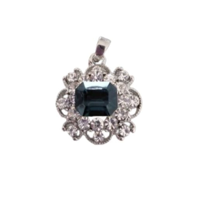 Navy Blue Centre Stone Pendant In a Filigree Vintage Style Setting