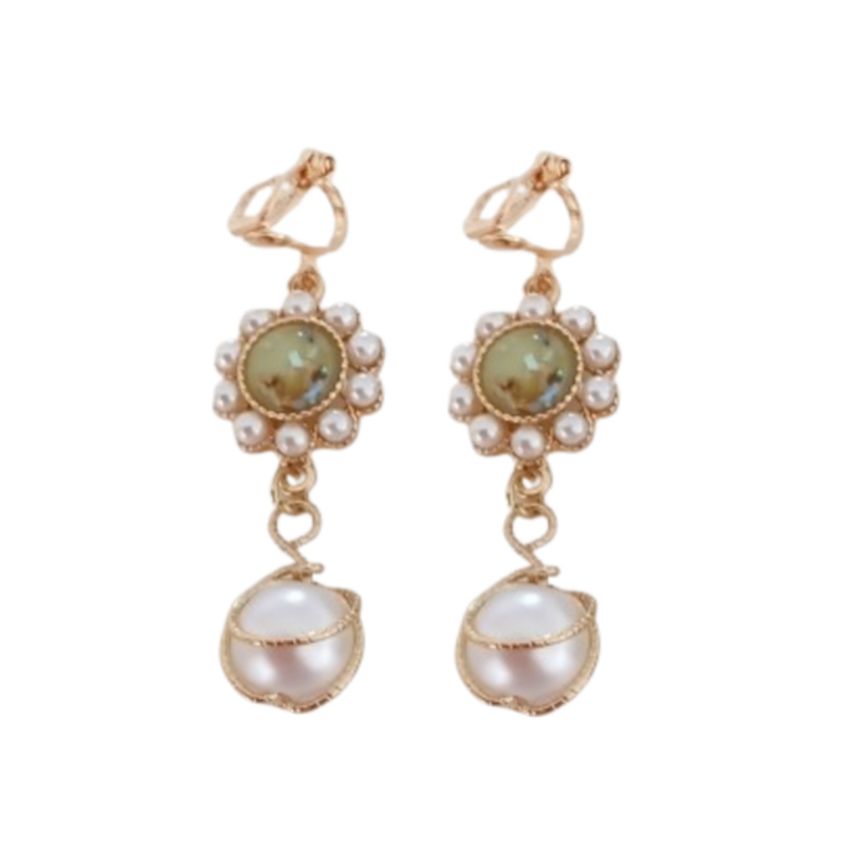 Opal Effect Pearl Clip On Earrings
