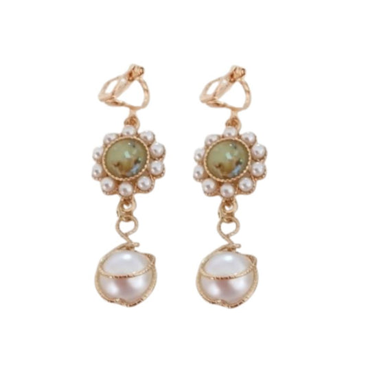 Opal Effect Pearl Clip On Earrings