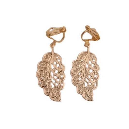 Open Edge Diamante Drop Gold Clip On Earrings
