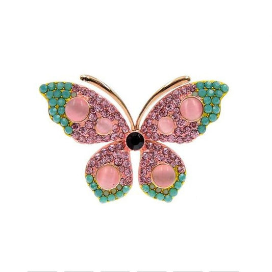 Open Pink Crystal Butterfly Brooch