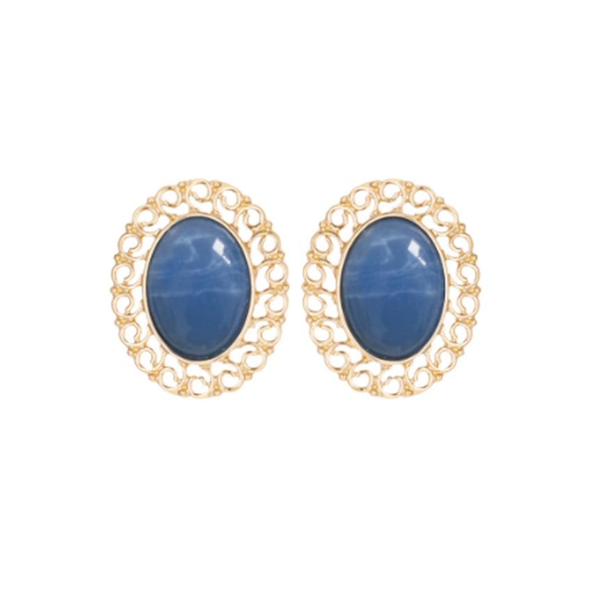 Open Scroll Blue Oval Clip On Earrings