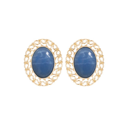 Open Scroll Blue Oval Clip On Earrings