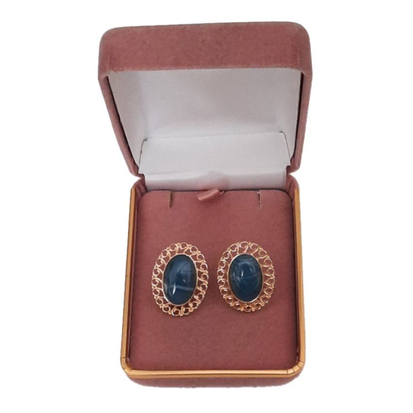 Open Scroll Blue Oval Clip On Earrings(2)