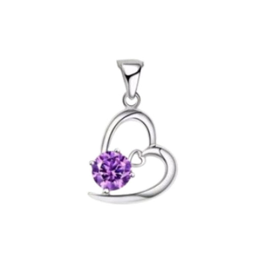 Open Silver Heart Pendant With A Purple Stone