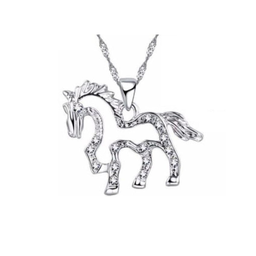 Open Cut Body With Crystal Stones Trotting Horse Pendant
