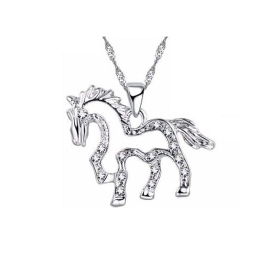 Open Cut Body With Crystal Stones Trotting Horse Pendant
