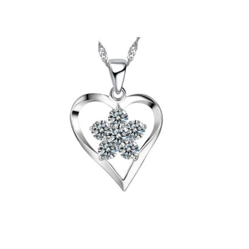 Open Silver Heart Pendant With a Cubic Zirconia Flower Centre Stone