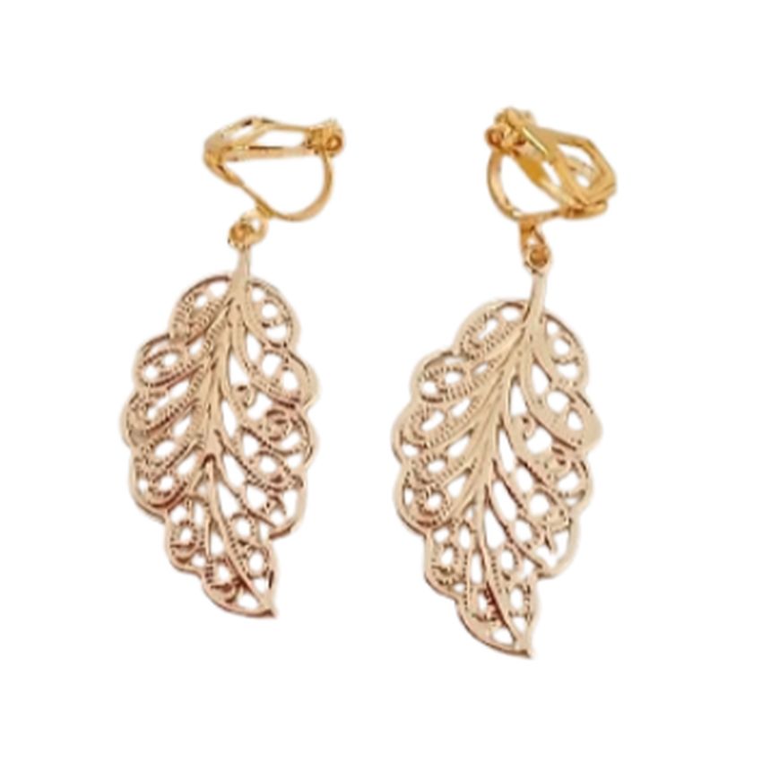 Open Edge Diamante Drop Gold Clip On Earrings