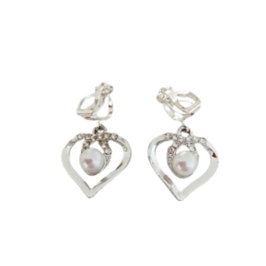 Open Heart Pearl Clip On Earrings