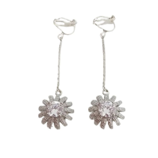 Open Rhinestone Flower Clip On Earrings
