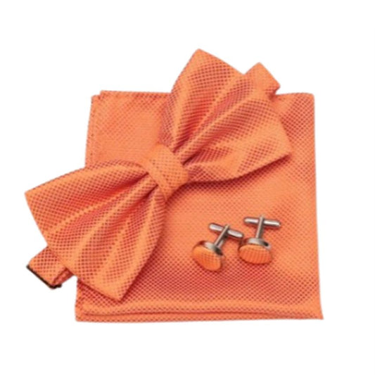 Orange Cufflinks Bow Tie And Hanky Set