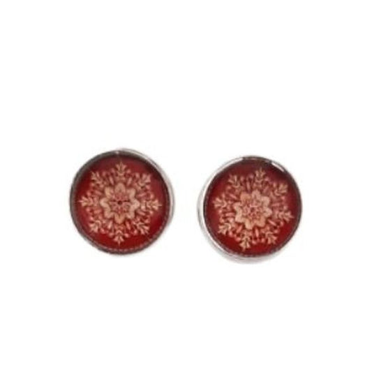 Orange Red Flower Clip On Earrings