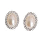 Oval Diamante With Pearl Clip On Earrings
