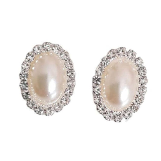 Oval Diamante With Pearl Clip On Earrings