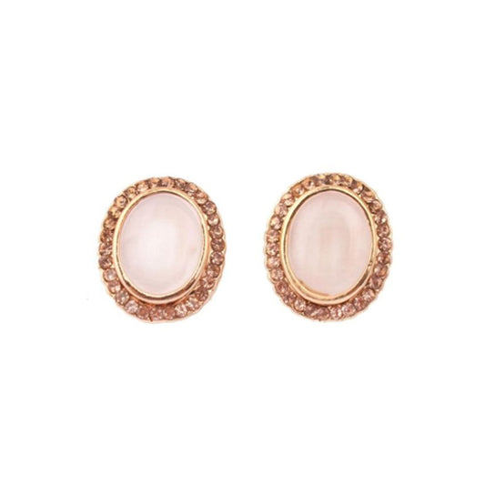 Oval Pearl Centre Diamante Gold Clip On Earrings