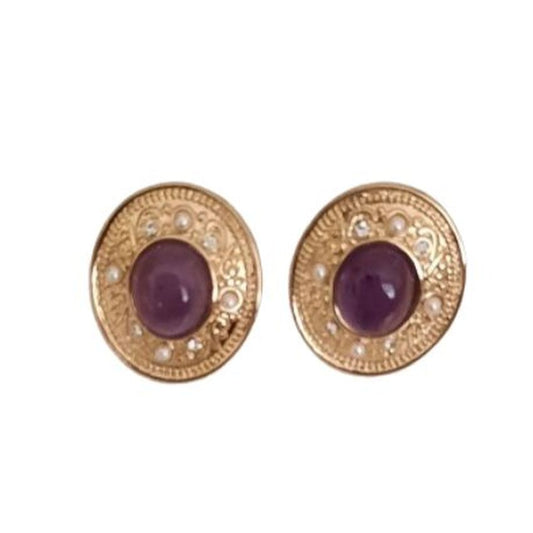 Oval Purple Centre Clip On Earrings