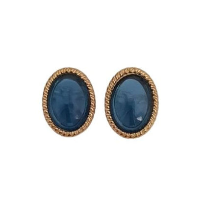 Oval Teal Blue Clip On Earrings