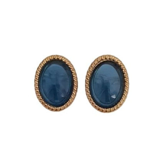 Oval Teal Blue Clip On Earrings