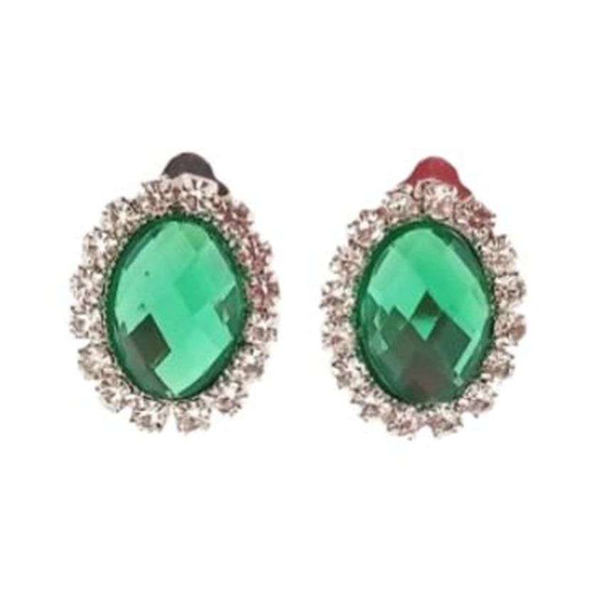 Oval Emerald Green Clip On Earrings
