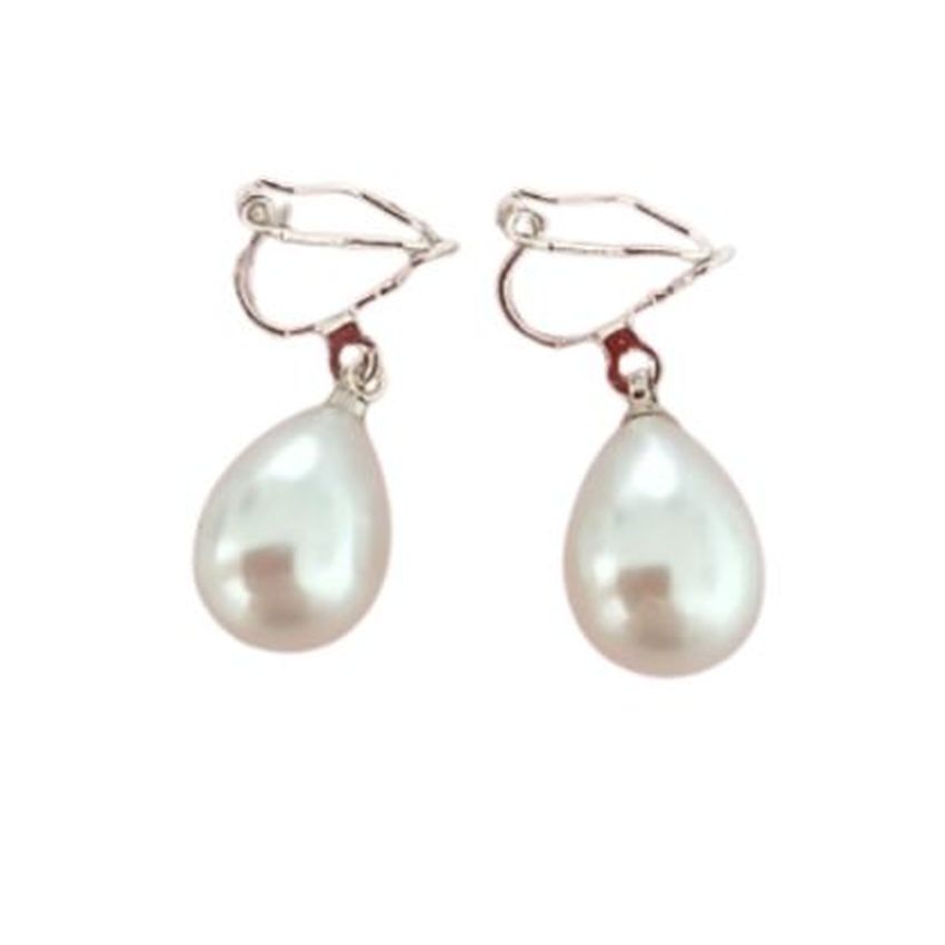 Oval Pearl Drop Clip On Earrings