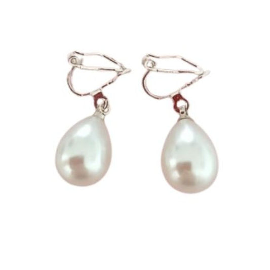Oval Pearl Drop Clip On Earrings