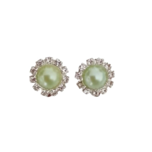 Pale Green Diamante Clip On Earrings