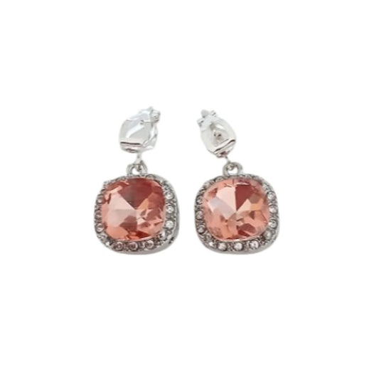 Pale Orange Cubic Zirconia Drop Clip On Earrings