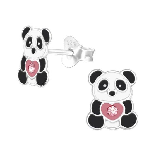 Panda Bear Face Sterling Silver Earrings
