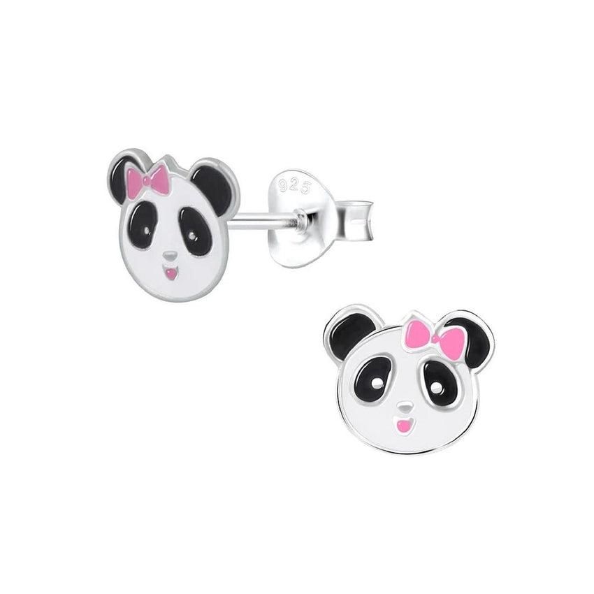 Panda Bear Face Sterling Silver Earrings