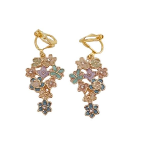 Pastel Colour Flowers Clip On Earrings