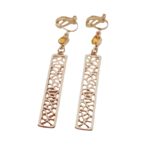 Patterned Gold Clip On Earrings