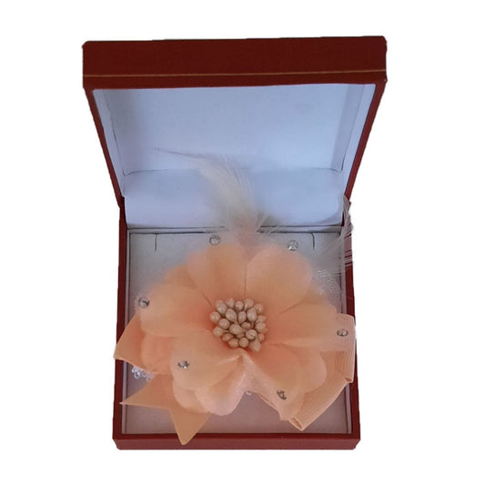 Peach Feather And Flower Wrist Corsage