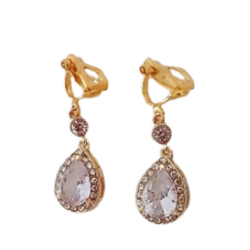 Pear Drop Diamante Edged Clip On Earrings With Diamante Drop