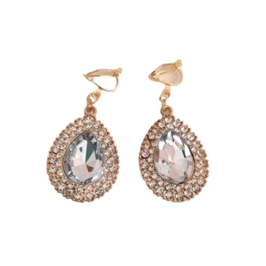 Peardrop Gold Diamante Clip On Earrings