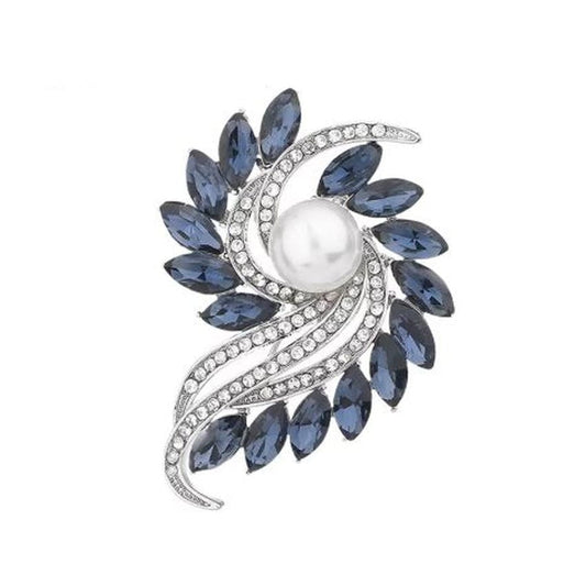 Pearl And Blue Stone Stone Flower Brooch