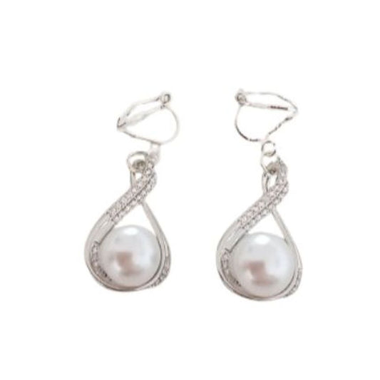 Pearl Ball Silver Clip On Earrings