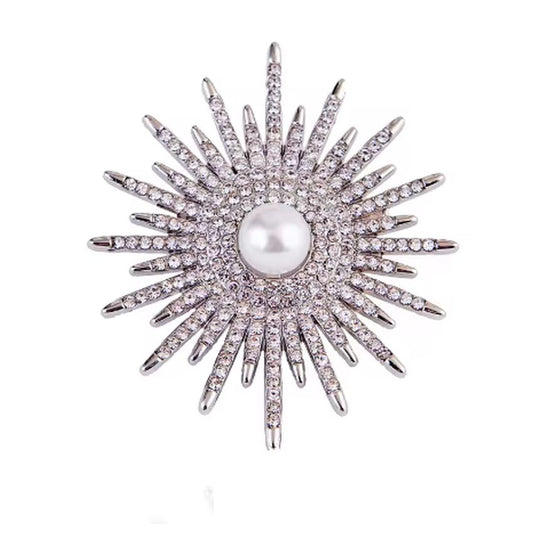 Pearl Centre And Diamante Flower Brooch