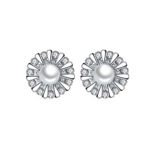 Pearl Centre Baguette Stone Silver Earrings