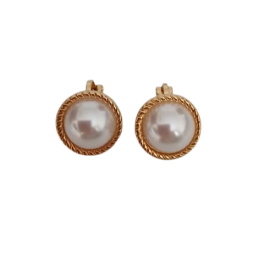 Pearl Centre Gold Stud Clip On Earrings