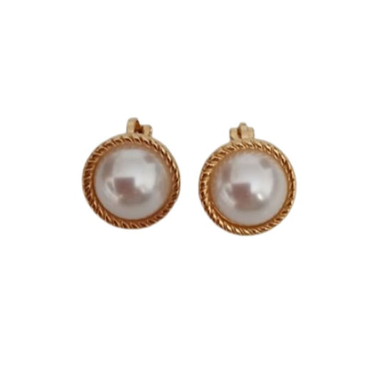 Pearl Centre Gold Stud Clip On Earrings