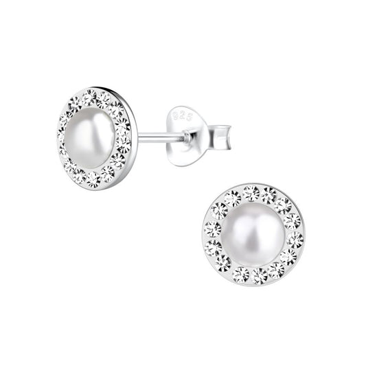 Pearl Centre With Crystal Edges Girls Small Communion Earrings