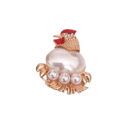 Pearl Chicken And Eggs Brooch